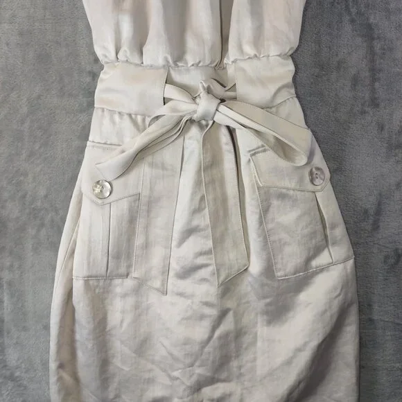Chico's Womens Cream Sleeveless Belted Sheath Dress Pockets Size 1(S) Scoop Neck - Picture 6 of 9